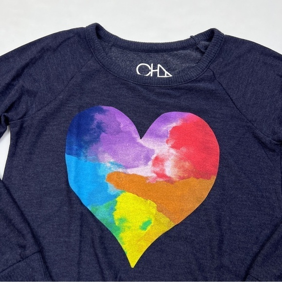 Chaser Navy Avalon Watercolor Rainbow Heart Pullover Sweater - Picture 2 of 6